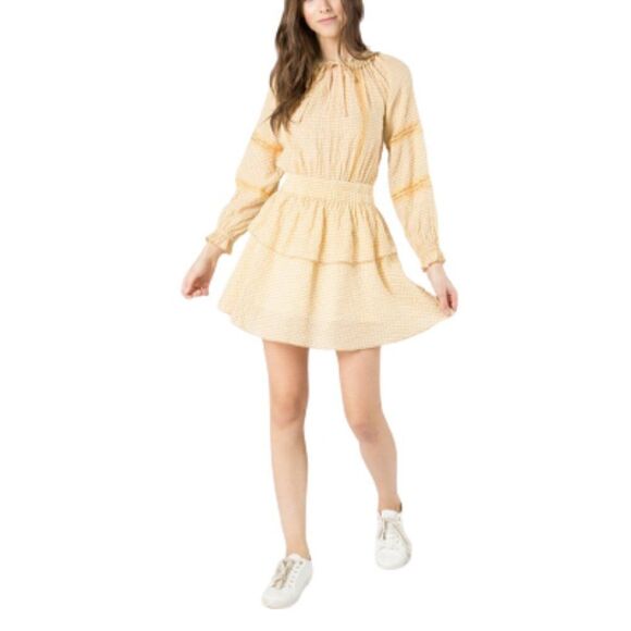 <<3/$30>> Gingham Dress Tiered Fit & Flare Mini  sz S M L JUNIOR fit - Picture 3 of 9